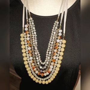 Handmade multi strand 6 layer bead,yellow jade &  cloud grey quartz 16" Necklace